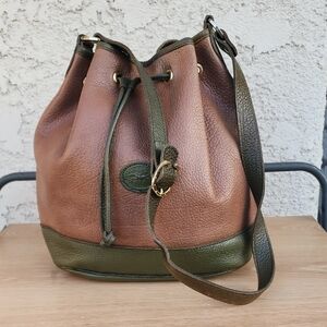 Longchamp Le Foulonne Green Brown Pebbled Leather bucket bag